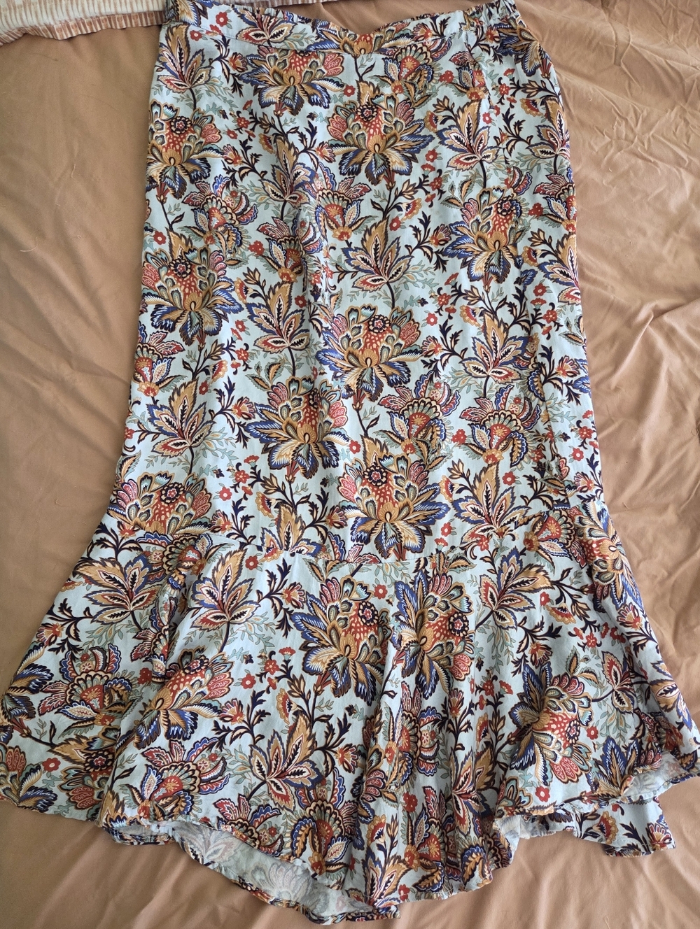 Tahari Light Blue Floral A-Line Midi Skirt with Ruffle Hem